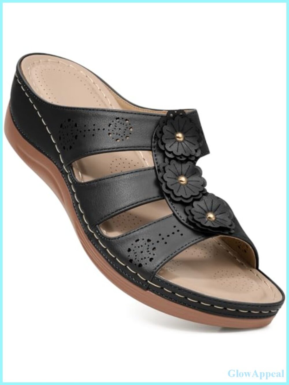 Faux Leather Platform Wedge Slide Sandals Memory Foam Non-Slip Summer Walking